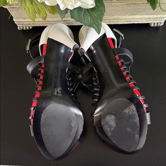 Calvin Klein Nadia Black, White, and Red Strappy Heels - Picture 12 of 14